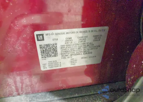 2019 Chevrolet Trax Lt z USA, uszkodzony, nr VIN 3GNCJPSB6KL116303